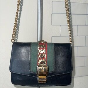 Authentic Gucci Sylvie Super Micro  Chain Crossbody Bag - Black